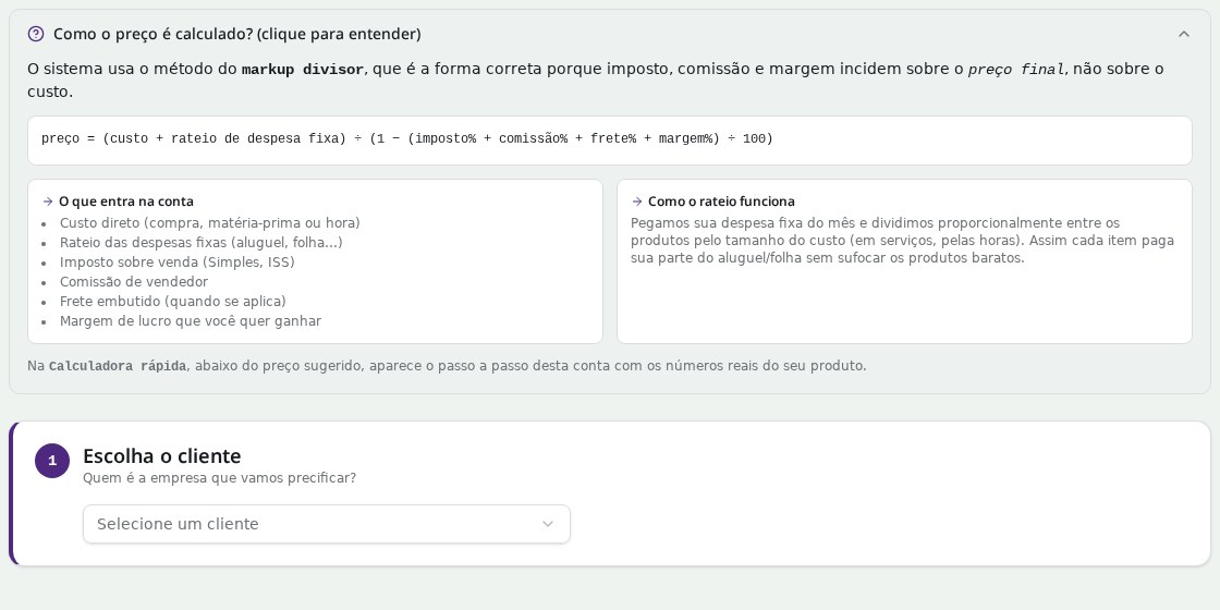 Você entende como o preço é calculado